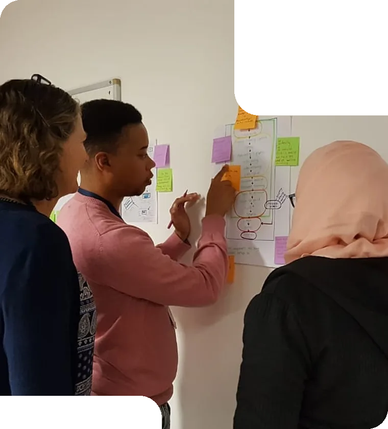 Team planning at a whiteboard