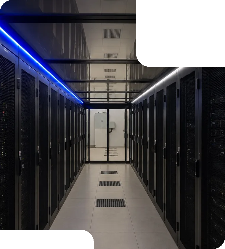 Aisle between modern server rack cabinets in a datacenter